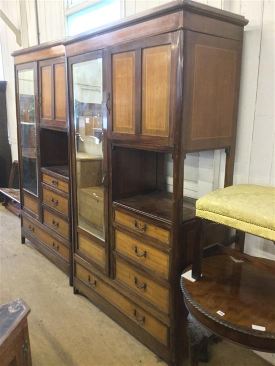 Edwardian banded mahogany wardrobe with mirrored door(-)